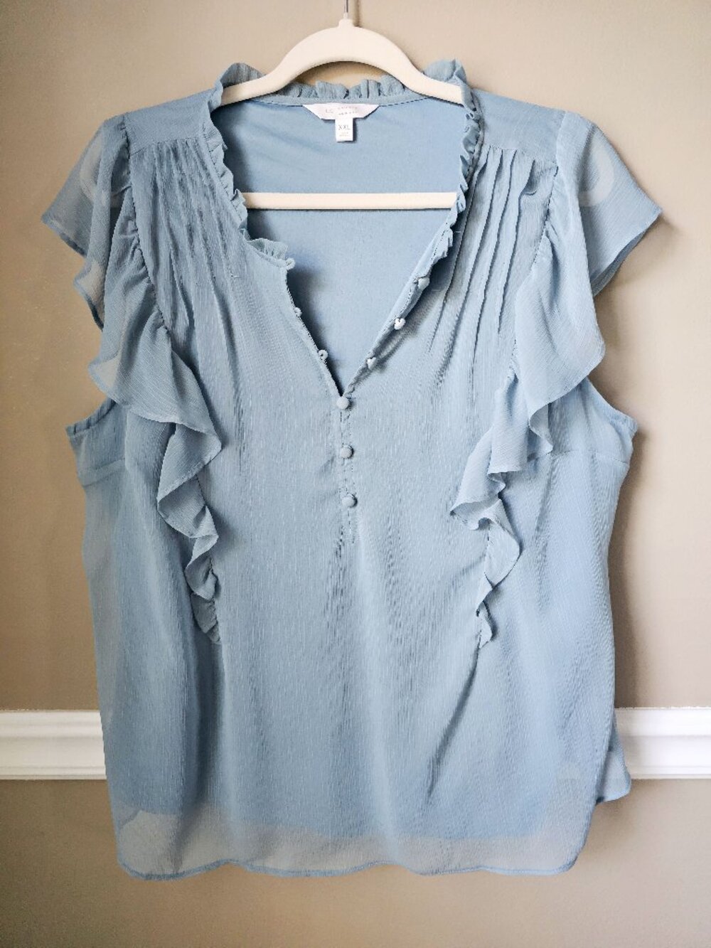 Light Blue Ruffle Cap-Sleeve Blouse